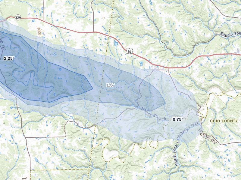 NEXRAD radar-signature map of the hail over Dillsboro, IN