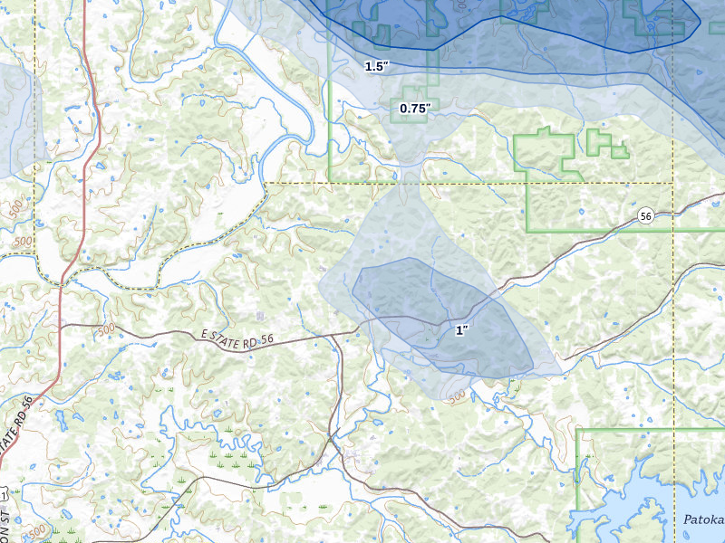 NEXRAD radar-signature map of the hail storm over Dubois, IN on Mar 22, 2026