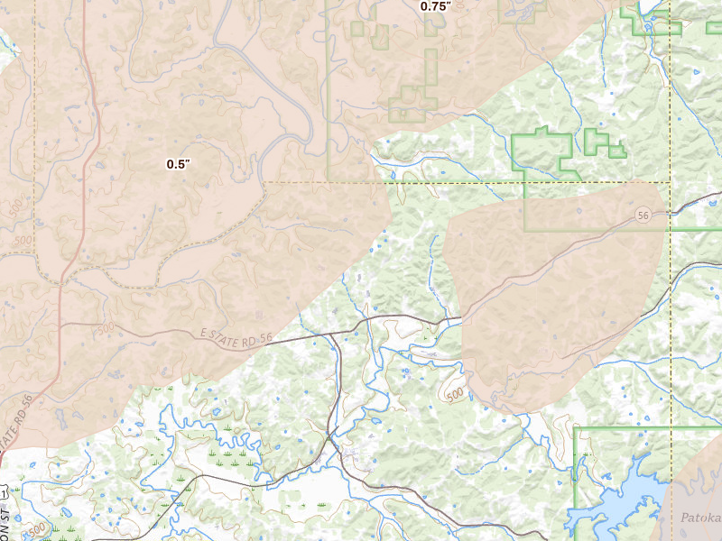 Radar-estimated hail-size map of the storm over Dubois, IN on Apr 27, 2026