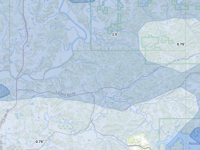 NEXRAD radar-signature map of the hail over Dubois, IN