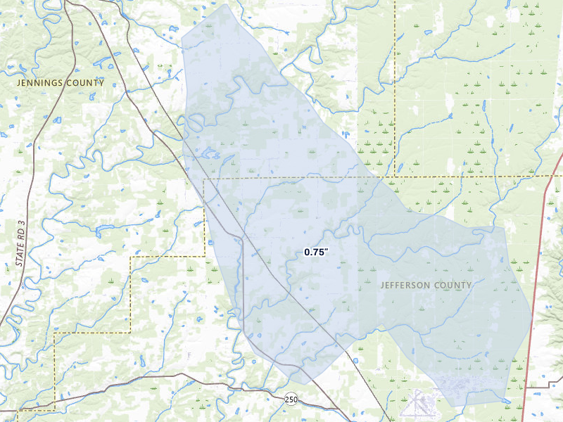 NEXRAD radar-signature map of the hail over Dupont, IN
