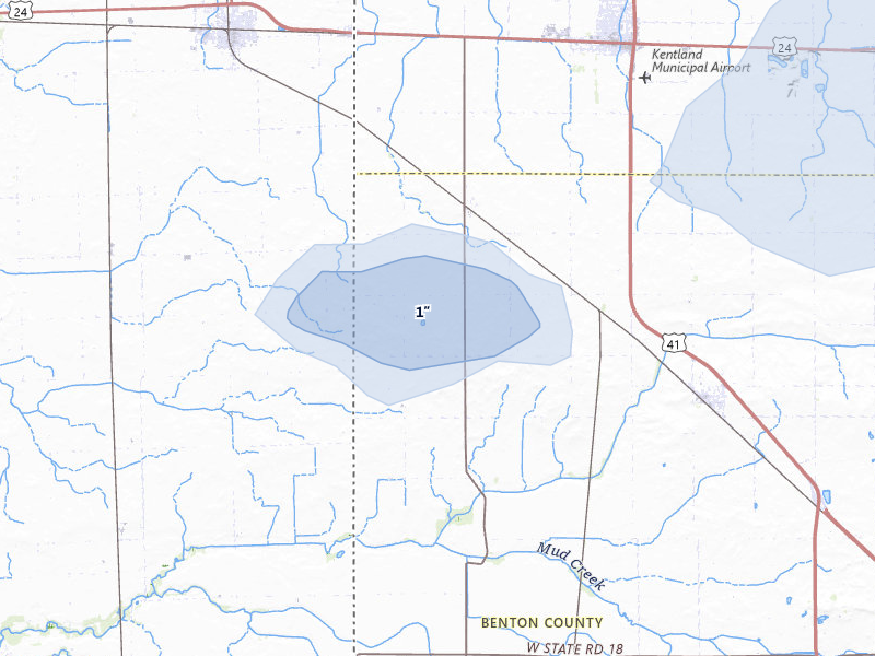 NEXRAD radar-signature map of the hail storm over Earl Park, IN on Jun 5, 2026