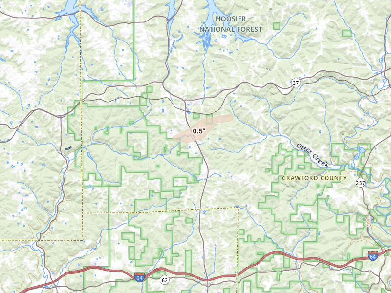 Radar-estimated hail-size map of the storm over Eckerty, IN on Apr 1, 2026