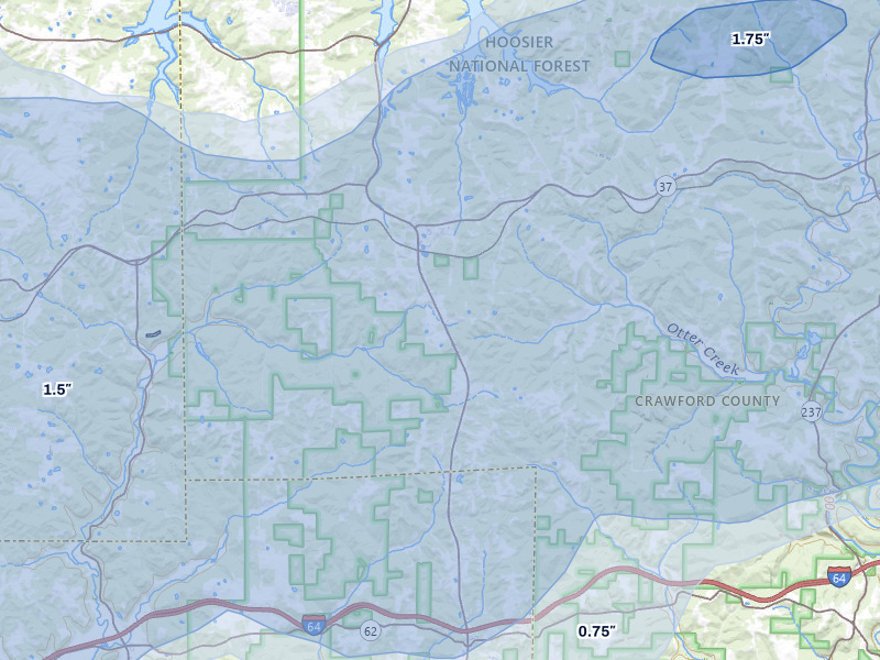 NEXRAD radar-signature map of the hail storm over Eckerty, IN on May 16, 2026