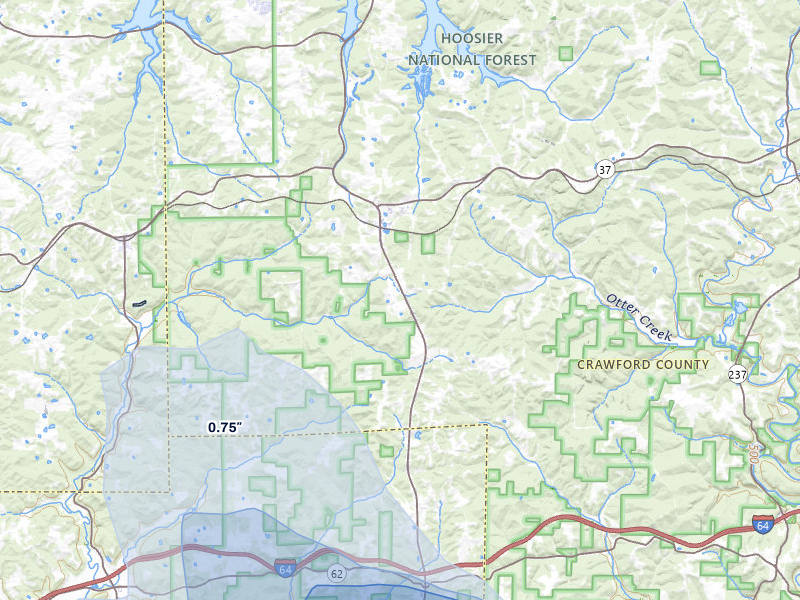 NEXRAD radar-signature map of the hail over Eckerty, IN