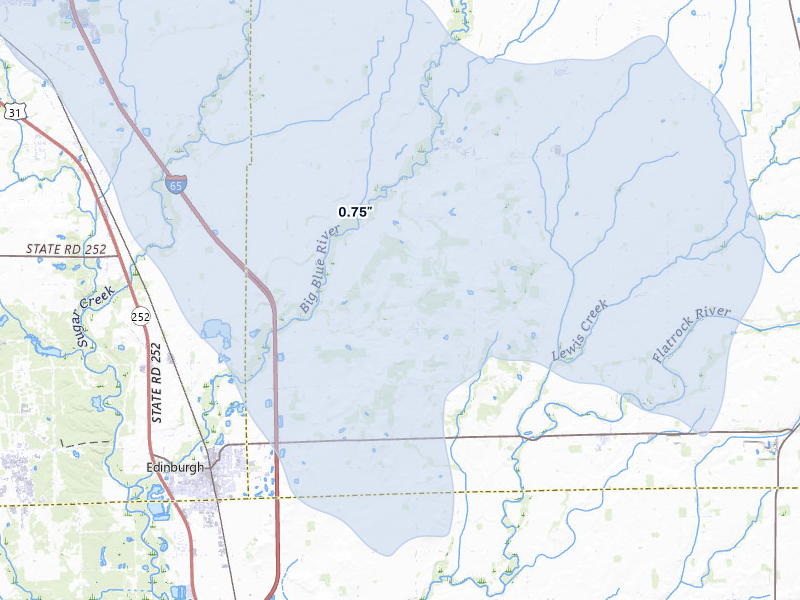 NEXRAD radar-signature map of the hail storm over Edinburgh, IN on Mar 22, 2026