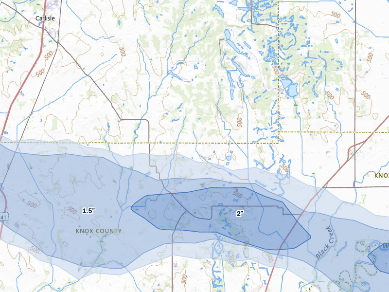 NEXRAD radar-signature map of the hail storm over Edwardsport, IN on Mar 4, 2026