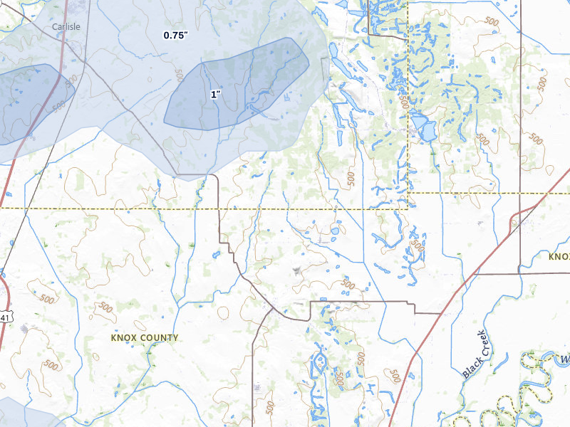 NEXRAD radar-signature map of the hail over Edwardsport, IN