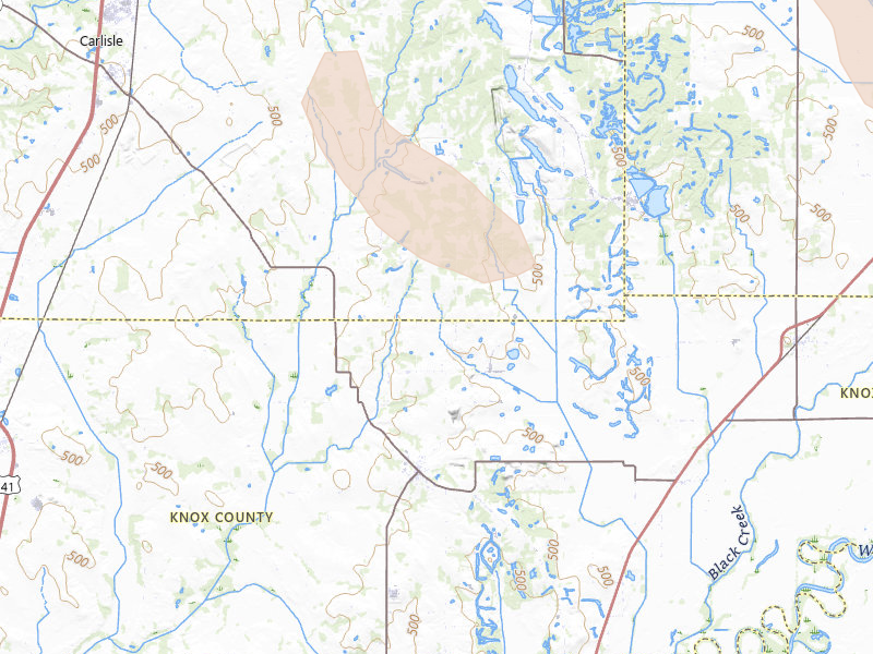 Radar-estimated hail-size map of the storm over Edwardsport, IN on Jun 9, 2026