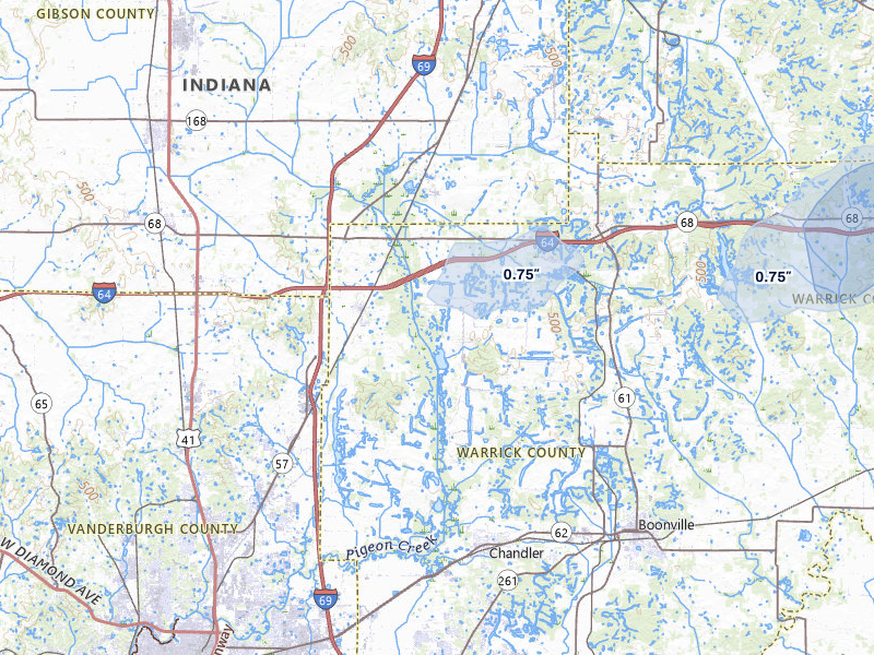 NEXRAD radar-signature map of the hail storm over Elberfeld, IN on May 16, 2026