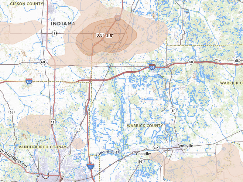 Radar-estimated hail-size map of the storm over Elberfeld, IN