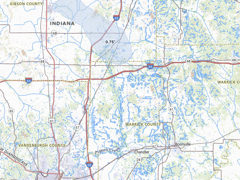 NEXRAD radar-signature map of the hail storm over Elberfeld, IN on Jul 4, 2026