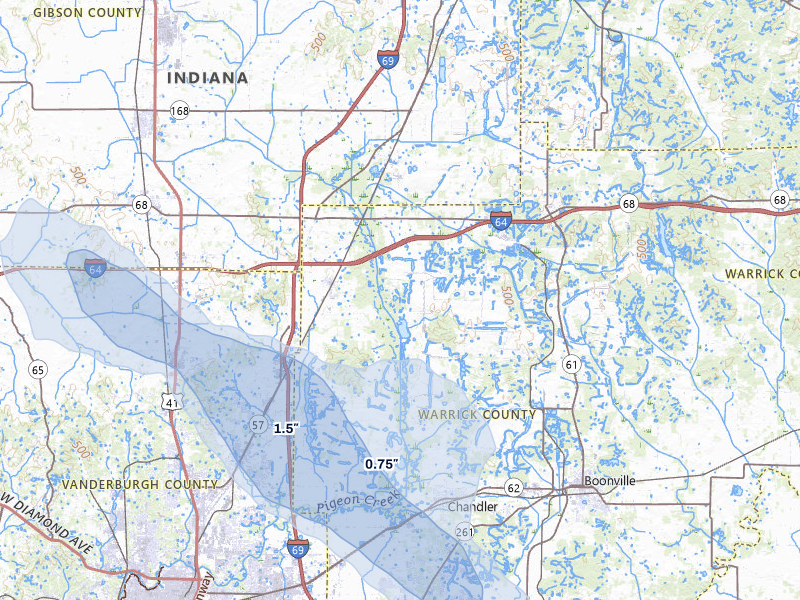 NEXRAD radar-signature map of the hail storm over Elberfeld, IN on Jul 26, 2026
