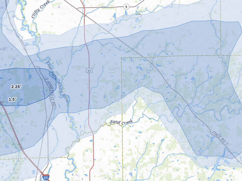 NEXRAD radar-signature map of the hail storm over Elizabethtown, IN on May 15, 2026