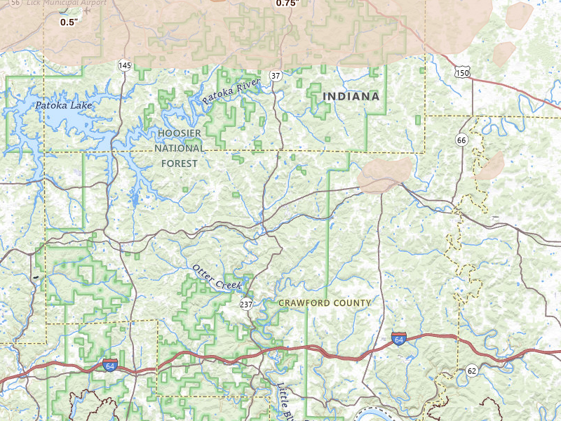 Radar-estimated hail-size map of the storm over English, IN on Mar 22, 2026