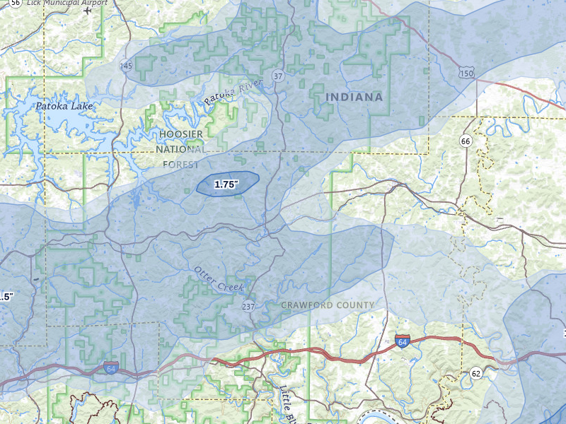 NEXRAD radar-signature map of the hail storm over English, IN on May 16, 2026