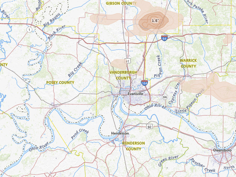 Radar-estimated hail-size map of the storm over Evansville, IN