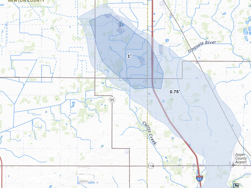 NEXRAD radar-signature map of the hail storm over Fair Oaks, IN on Jun 6, 2026