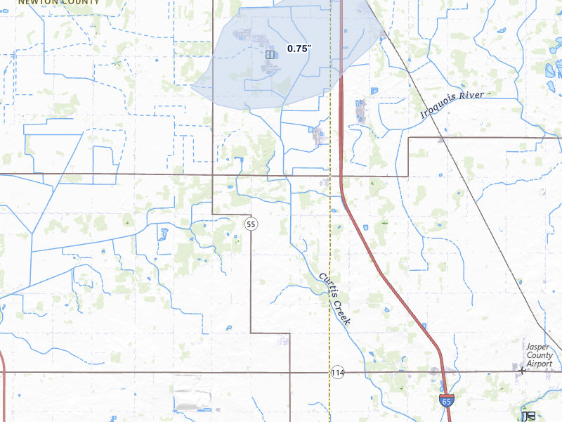 NEXRAD radar-signature map of the hail storm over Fair Oaks, IN on Jul 9, 2026