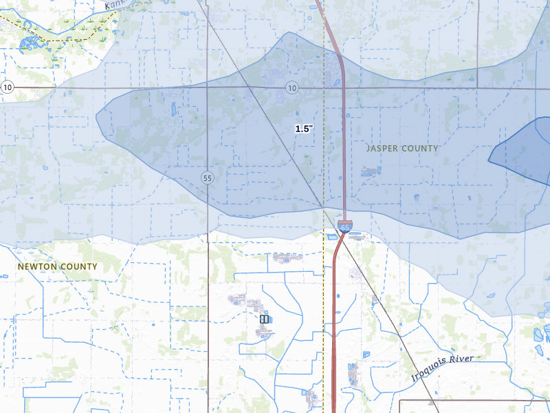 NEXRAD radar-signature map of the hail storm over Fair Oaks, IN on Aug 10, 2026