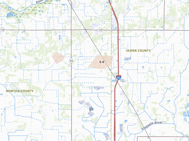 Radar-estimated hail-size map of the storm over Fair Oaks, IN on Aug 19, 2026