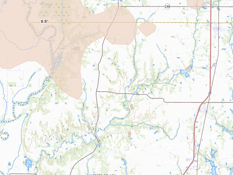 Radar-estimated hail-size map of the storm over Fairbanks, IN on Apr 27, 2026