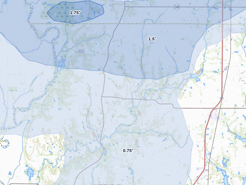 NEXRAD radar-signature map of the hail over Fairbanks, IN