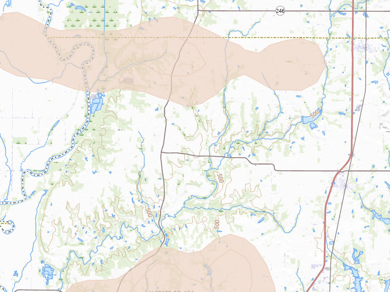 Radar-estimated hail-size map of the storm over Fairbanks, IN on Jun 9, 2026