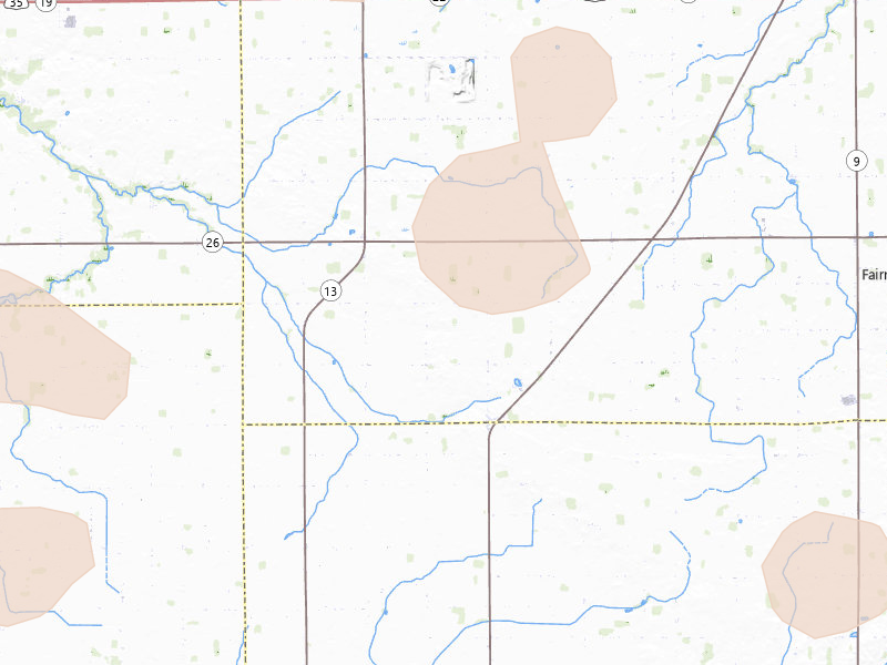 Radar-estimated hail-size map of the storm over Fairmount, IN on Aug 11, 2026