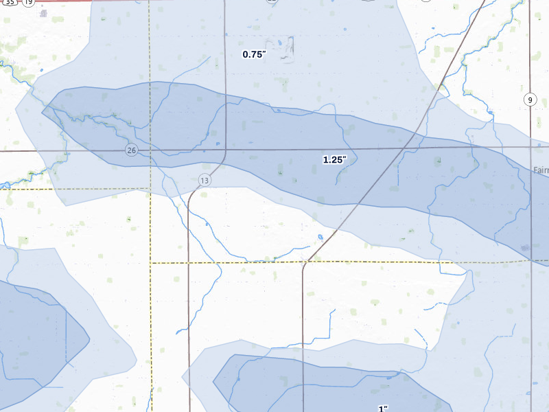 NEXRAD radar-signature map of the hail storm over Fairmount, IN on Aug 11, 2026
