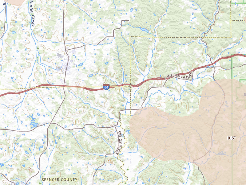 Radar-estimated hail-size map of the storm over Ferdinand, IN on Jul 21, 2026