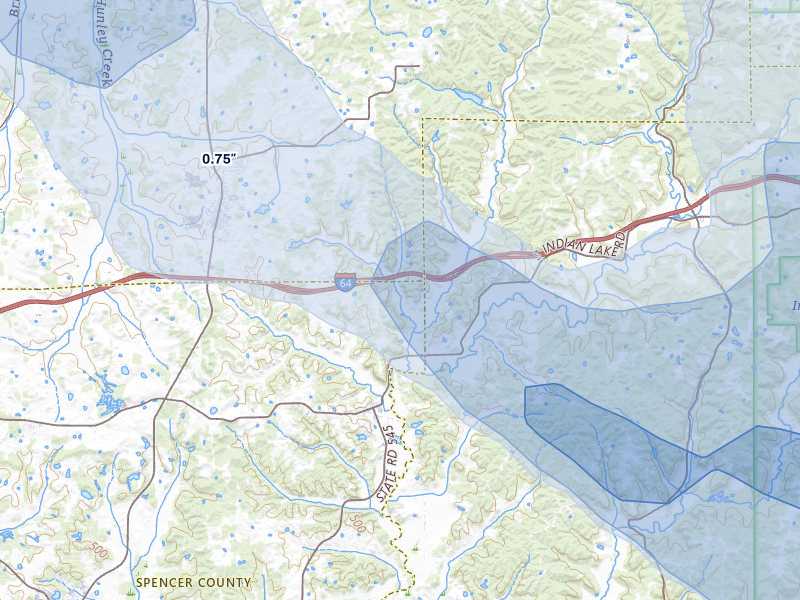 NEXRAD radar-signature map of the hail over Ferdinand, IN