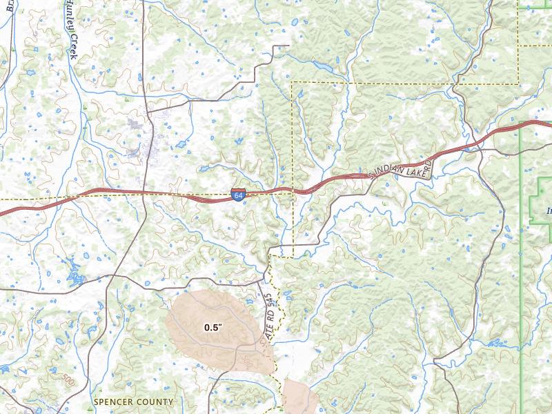 Radar-estimated hail-size map of the storm over Ferdinand, IN on Aug 26, 2026