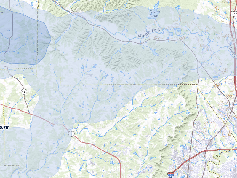 NEXRAD radar-signature map of the hail storm over Floyds Knobs, IN on Mar 22, 2026