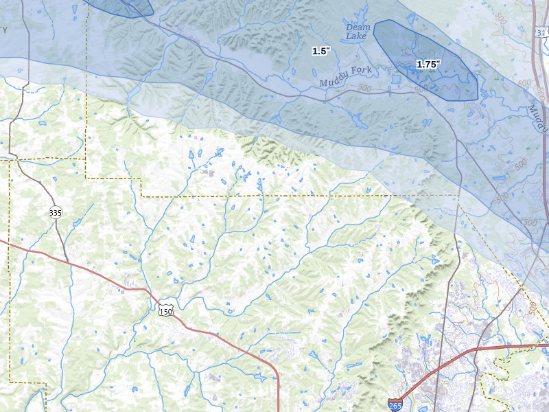 NEXRAD radar-signature map of the hail over Floyds Knobs, IN
