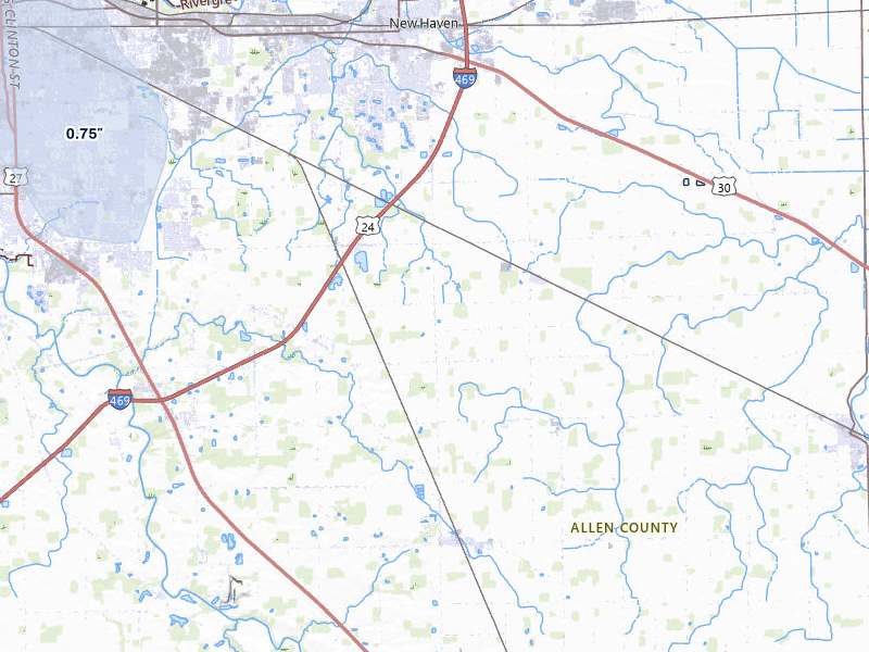 NEXRAD radar-signature map of the hail storm over Fort Wayne, IN on Apr 22, 2026