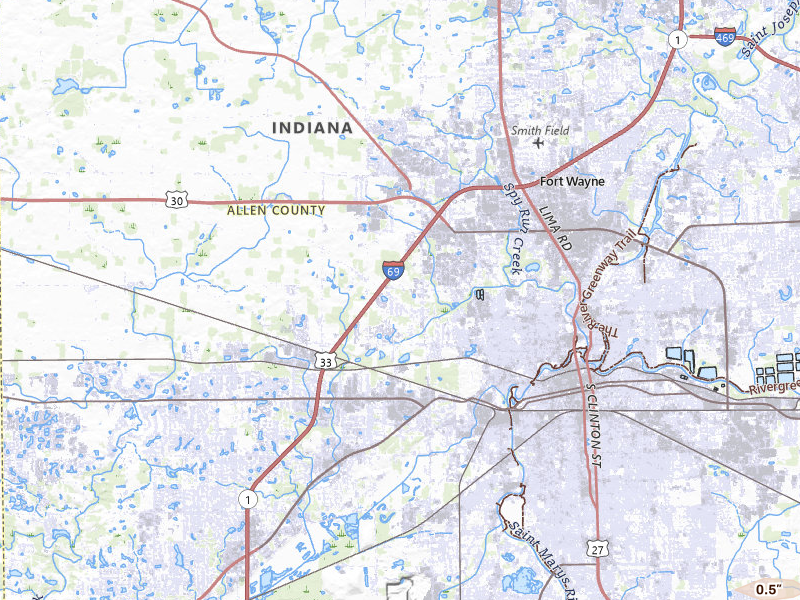 Radar-estimated hail-size map of the storm over Fort Wayne, IN on Jul 3, 2026
