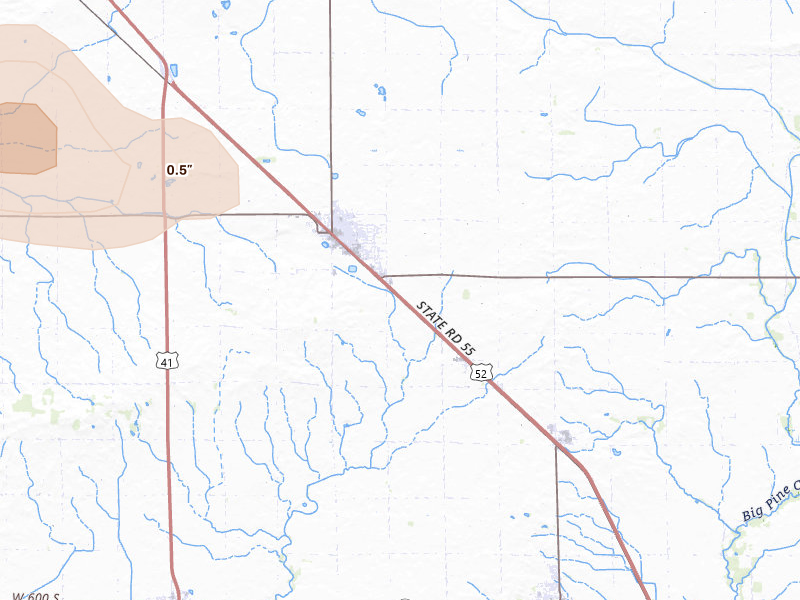 Radar-estimated hail-size map of the storm over Fowler, IN on Jun 6, 2026