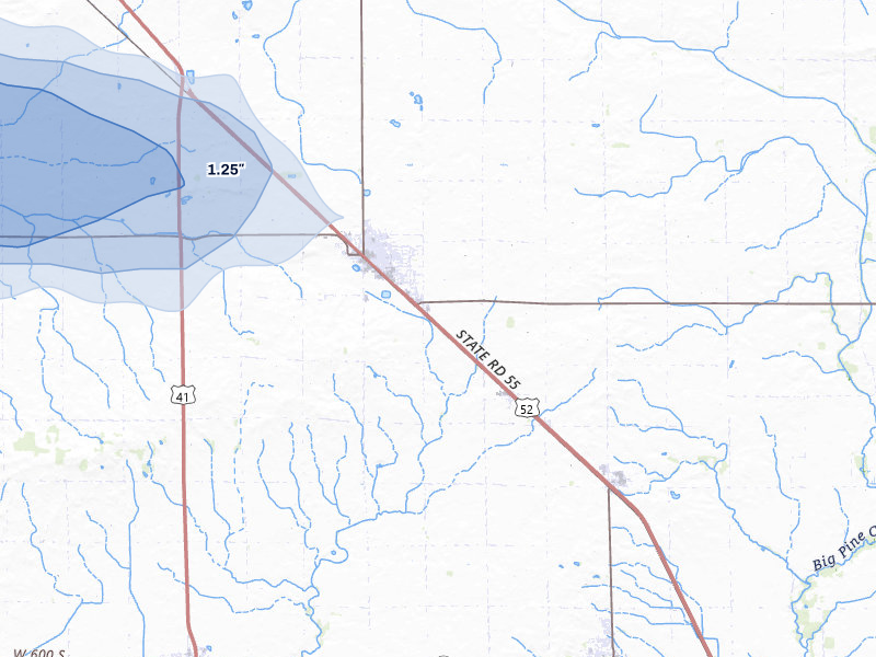 NEXRAD radar-signature map of the hail storm over Fowler, IN on Jun 6, 2026