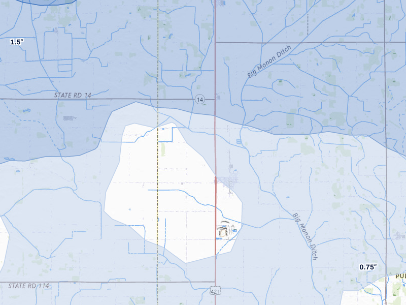 NEXRAD radar-signature map of the hail storm over Francesville, IN on Aug 11, 2026