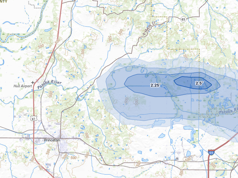 NEXRAD radar-signature map of the hail storm over Francisco, IN on Jun 27, 2026