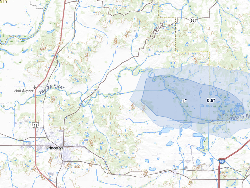 NEXRAD radar-signature map of the hail storm over Francisco, IN on Jul 9, 2026