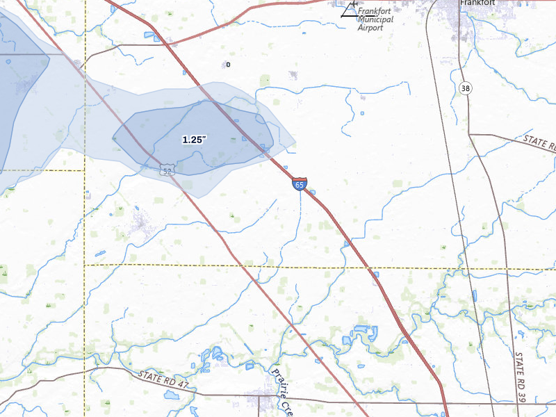 NEXRAD radar-signature map of the hail over Frankfort, IN