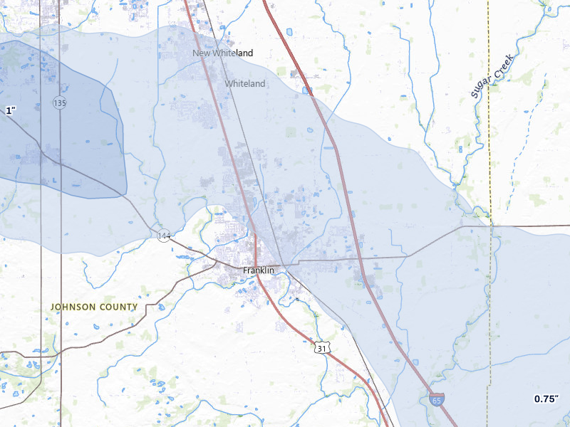 NEXRAD radar-signature map of the hail storm over Franklin, IN on Mar 22, 2026
