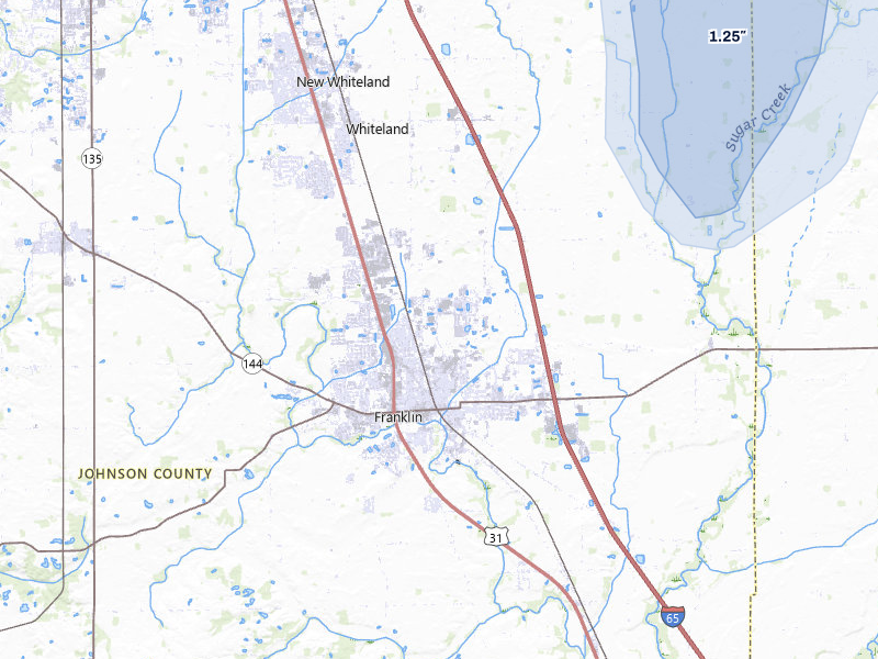 NEXRAD radar-signature map of the hail over Franklin, IN