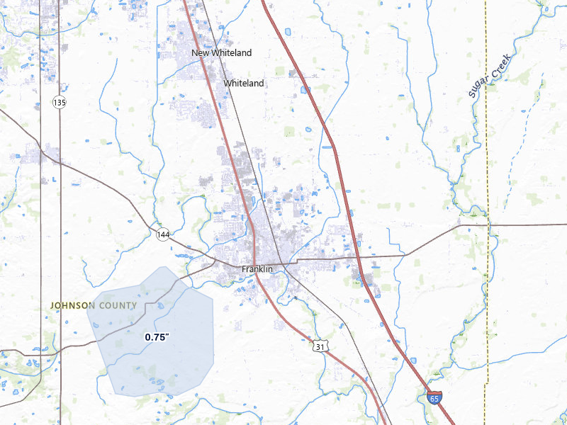 NEXRAD radar-signature map of the hail over Franklin, IN