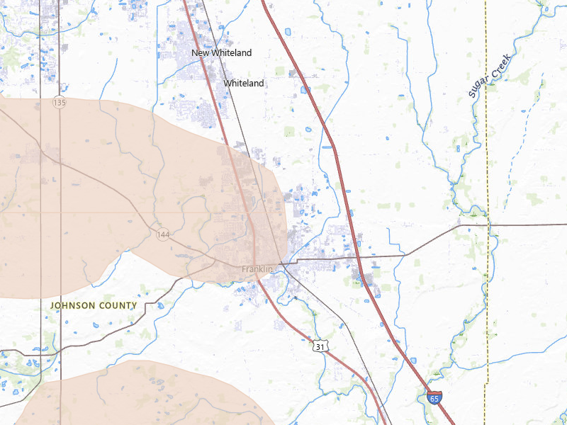 Radar-estimated hail-size map of the storm over Franklin, IN on Jul 27, 2026