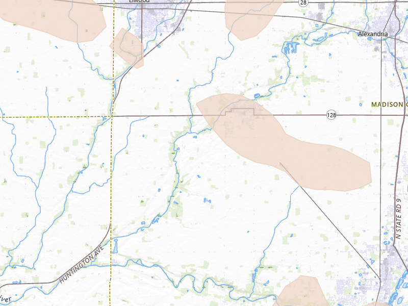 Radar-estimated hail-size map of the storm over Frankton, IN on Aug 11, 2026