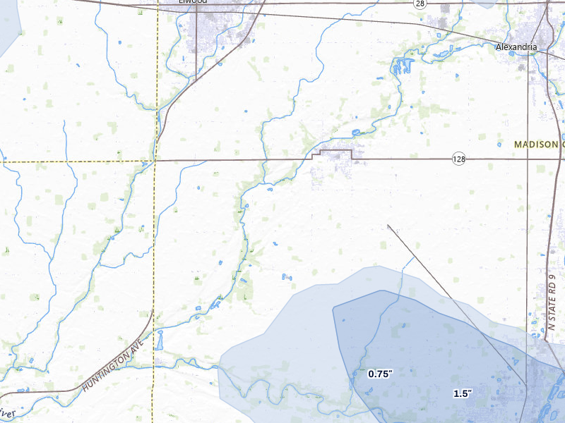 NEXRAD radar-signature map of the hail storm over Frankton, IN on Aug 11, 2026