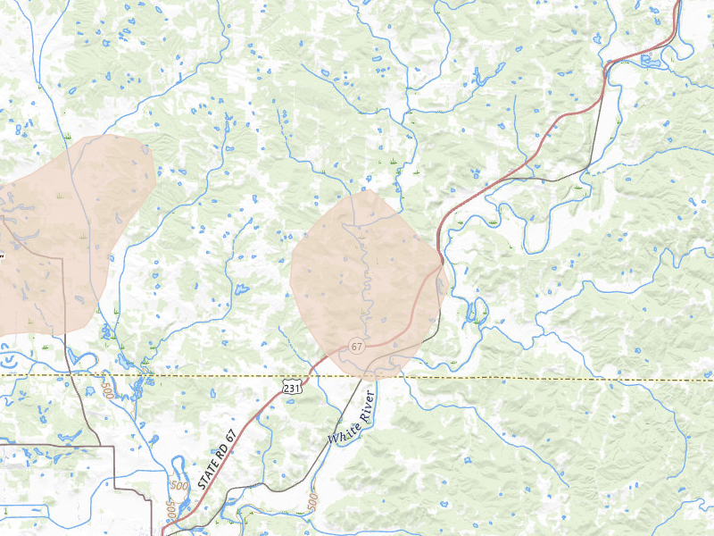 Radar-estimated hail-size map of the storm over Freedom, IN on Apr 27, 2026